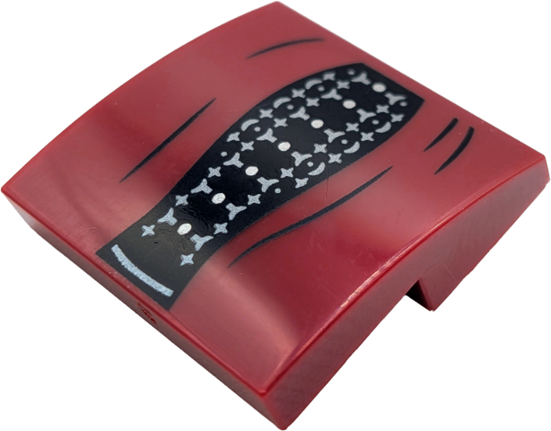 Lego Slope, Curved 2 x 2 x 2/3 with Coat Ends with Folds over Black Dress with Silver Buttons and Light Bluish Gray Decoration Pattern / Dark Red