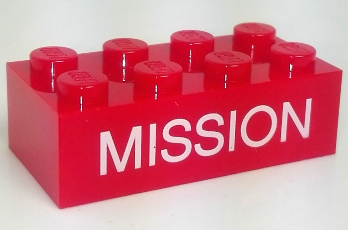 Lego Brick 2 x 4 with White 'MISSION' Pattern