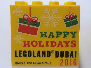 Lego Brick 2 x 4 x 3 with LEGOLAND Dubai 2016 Happy Holidays Pattern