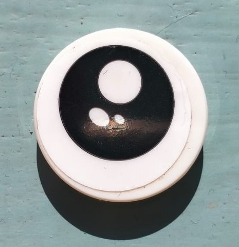 Lego Tile, Round 2 x 2 with Bottom Stud Holder with Black Eye, White Pupil and 2 White Ovals Pattern Model Left Side (Sticker) - Set 40251