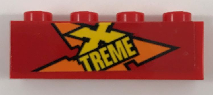 Lego Brick 1 x 4 with Orange and Yellow 'XTREME' Pattern Model Left Side (Sticker) - Set 60222 / Red