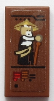 Lego Tile 1 x 2 with Ninjago Trading Card Game Sensei Wu Pattern (Sticker) - Set 70618 / Reddish Brown
