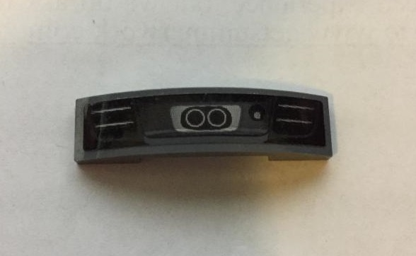 Lego Slope, Curved 4 x 1 x 2/3 Double with 2 Exhaust Pipes Pattern (Sticker) - Set 75873 / Dark Bluish Gray