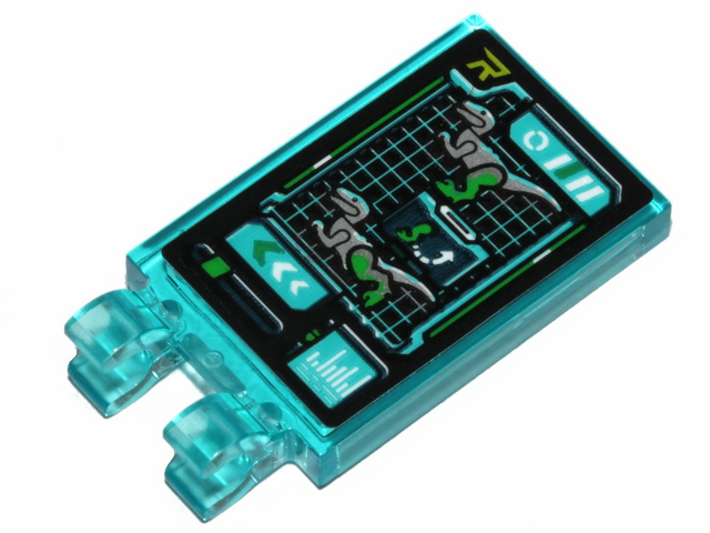 Lego Tile, Modified 2 x 3 with 2 Clips with Computer Screen and Raptors Pattern (Sticker) - Set 70835