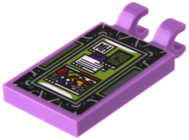Lego Tile, Modified 2 x 3 with 2 Open O Clips with Screen with Lofi Girl Livestream, 'L3', and 'HW' in Windows and Silver Circuitry on Black Background Pattern (Sticker) - Set 80022 / Medium Lavender