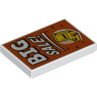 Lego Tile 2 x 3 with White 'BIG SALE!', Yellow Chair on Red Background Print
