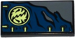 Lego Tile 2 x 4 with Dark Blue Cloth with 6 Eyelets, Ninjago Emblem and Yellowish Green Laces Pattern (Sticker) - Set 70737
