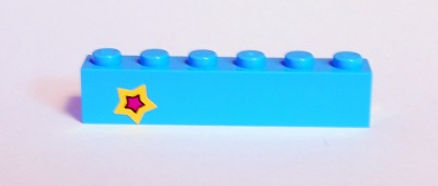 Lego Brick 1 x 6 with Yellow and Magenta Star on Left Side Pattern (Sticker) - Set 41346