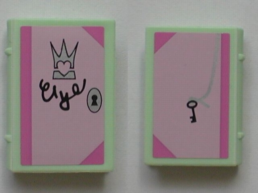 Lego Minifigure, Utensil Book 2 x 3 with Lock and Key, Crown and Love Notes Diary Pattern (Stickers) - Set 5808 / Light Green