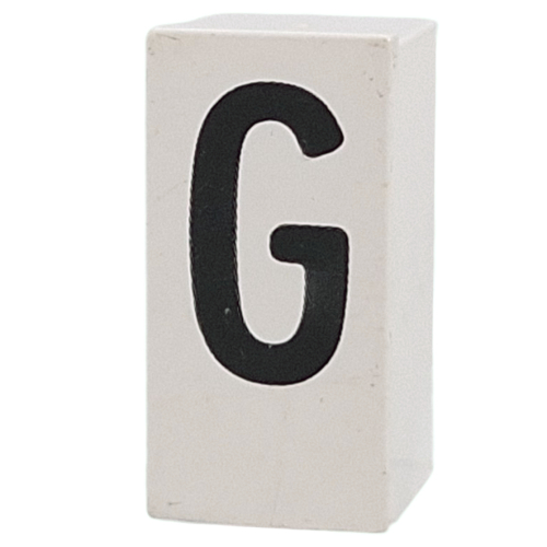 Lego Tile Special 1 x 2 x 5/6 with Stud Hole in End with 'G' Print / White