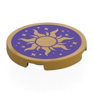 Lego Tile Round 3 x 3 with Gold Sun, Stars on Dark Purple Background Print