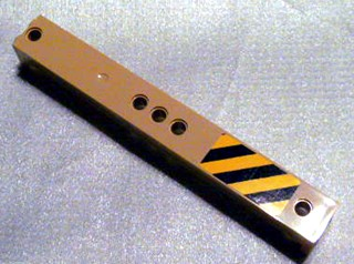 Lego Support 2 x 2 x 13 with 5 Pin Holes with Yellow and Black Danger Stripes Right Pattern (Sticker) - Set 3677 / Tan