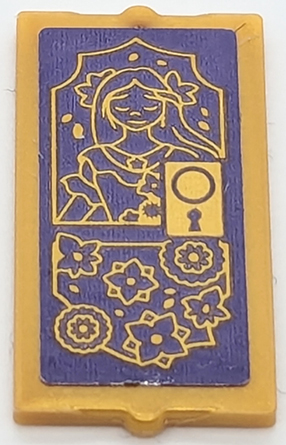 Lego Glass for Window 1 x 2 x 3 with Door Handle, Keyhole, Flowers and Girl Outline on Dark Purple Background Pattern (Sticker) - Set 43201