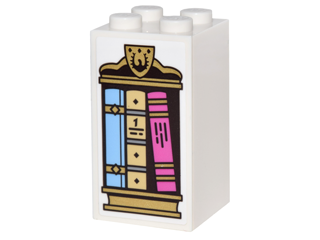 Lego Brick 2 x 2 x 3 with Gold Bookcase with Crest and 3 Books Pattern (Sticker) - Set 41067 / White