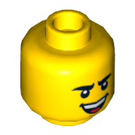 Lego Minifig Head, Curved Eyebrows, Brown Chin Dimple, Laughing / Worried Print