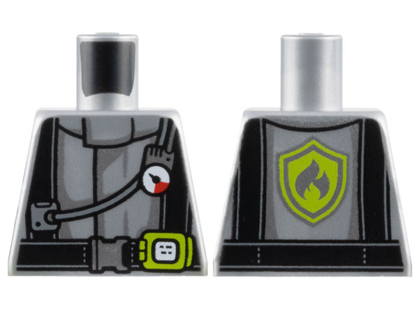 Lego Torso Fire Jacket with Gauge, Black Harness and Belt with Lime Buckle Pattern / Flat Silver