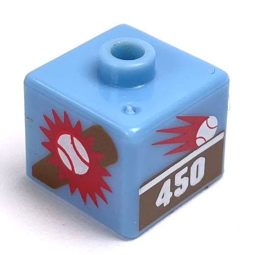 Lego Pen Bead, Square with Baseball Bat Hitting Ball Print