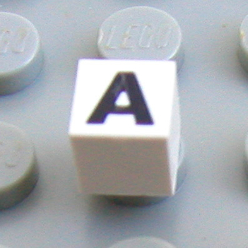 Lego Modulex Tile 1 x 1 with A Print - Black Lining on Top and Sides