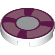 Lego Tile Round 2 x 2 with Magenta and Bright Pink Life Preserver Print
