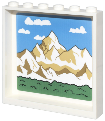 Lego Panel 1 x 6 x 5 with Tan and Dark Tan Mountains, Sand Green Forest and White Clouds on Medium Blue Sky Pattern (Sticker) - Set 76218 / White