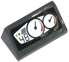 Lego Slope 30 1 x 2 x 2/3 with 2 Gauges and '48' Pattern (Sticker) - Set 60058 / Dark Bluish Gray