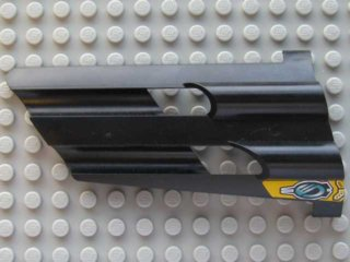 Lego Technic, Panel Fairing # 4 Large Long, Large Holes, Side B with 'CM' Pattern (Sticker) - Set 8450 / Black