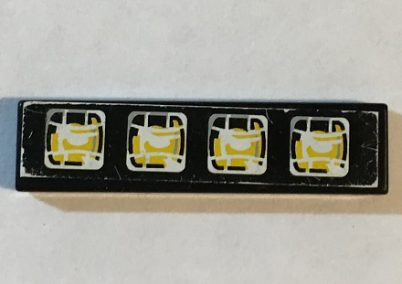 Lego Tile 1 x 4 with 4 Square Yellow Headlights on Black Background Pattern (Sticker) - Set 8443