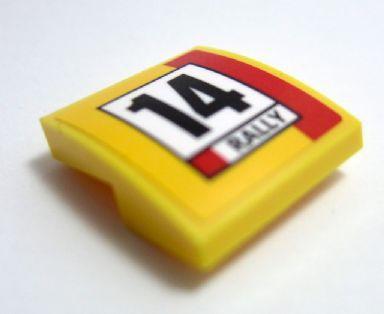 Lego Slope, Curved 2 x 2 x 2/3 with Number 14, Red Stripe and Black 'RALLY' Pattern (Sticker) - Set 60113