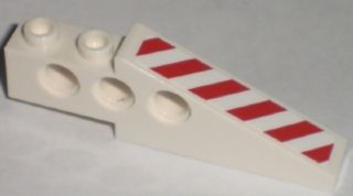 Lego Technic Slope 6 x 1 x 1 2/3 with Red and White Danger Stripes Pattern Left (Sticker) - Set 7207 / White