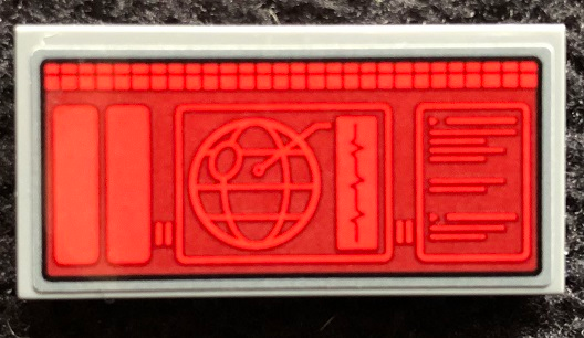 Lego Tile 2 x 4 with Digital Display Screen with SW Death Star Map Pattern Model Right Side (Sticker) - Set 75291 / Dark Bluish Gray