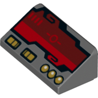 Lego Brick Sloped 30° 1 x 2 x 2/3 with Dark Red Horizon Screen and Gold Switches and Buttons Print / Dark Bluish Gray