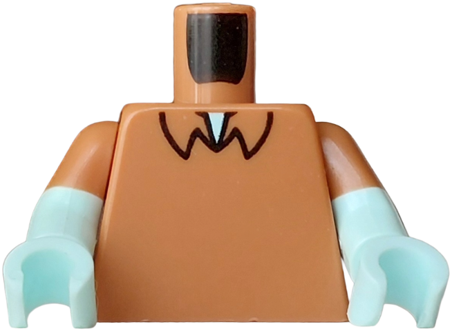 Lego Torso Shirt with Black Collar Outline, Light Aqua Neck Pattern / Light Aqua Arms with Molded Medium Nougat Short Sleeves Pattern / Light Aqua Hands