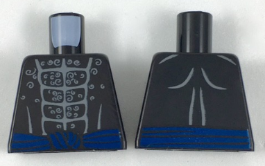 Lego Torso Bare Chest with Muscles Outline, White Chest Hair and Blue Sash Pattern / Black