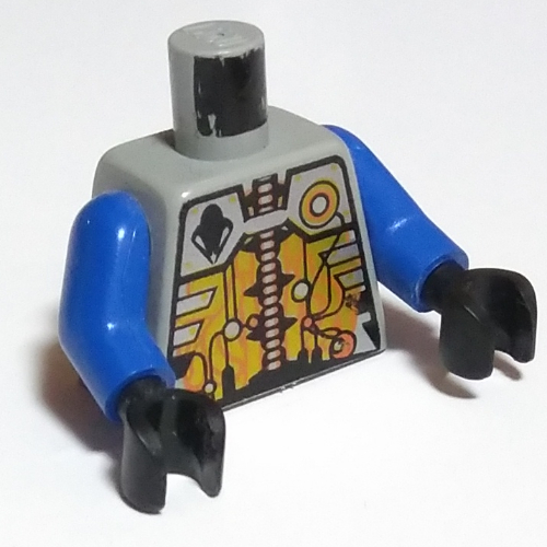 Lego Torso UFO Silver and Gold Circuitry Print, Blue Arms, Black Hands / Light Gray