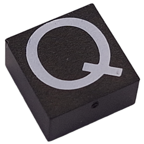 Lego Modulex Tile 2 x 2 with White 'Q' Print, without Internal Supports / Modulex Black