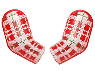 Lego Arm, (Matching Left and Right) Pair with Plaid Shirt with Green Dotted Lines Pattern / Red