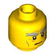 Lego Minifig Head Garmadon (Sensei), Bushy Gray Eyebrows, Wrinkles, Scowl Print [Hollow Stud]
