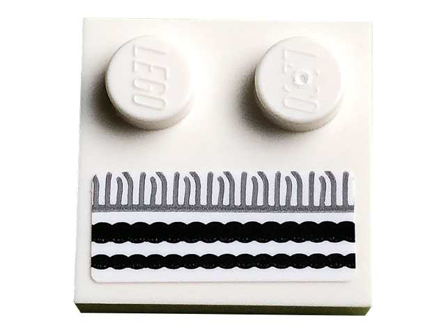 Lego Tile, Modified 2 x 2 with Studs on Edge with Black Stripes and Light Bluish Gray Tassles Pattern (Sticker) - Set 10291 / White