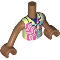 Lego Minidoll Torso Boy with Medium Nougat Arms and Hands with Bright Light Yellow/Yellowish Green Shirt, Lavender Lines, Medium Azure Flowers print / Medium Nougat