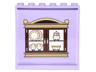 Lego Panel 1 x 6 x 5 with Dish Cabinet with 2 Doors on Inside Pattern (Sticker) - Set 41067 / Lavender