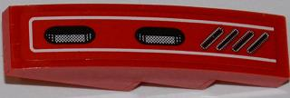 Lego Slope, Curved 4 x 1 with 2 Vent Holes and Diagonal Vent Grille Pattern Model Right (Sticker) - Set 7978 / Red