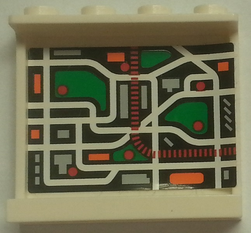 Lego Panel 1 x 4 x 3 with Side Supports - Hollow Studs with Map Street Pattern 7 on Inside (Sticker) - Set 7642 / White