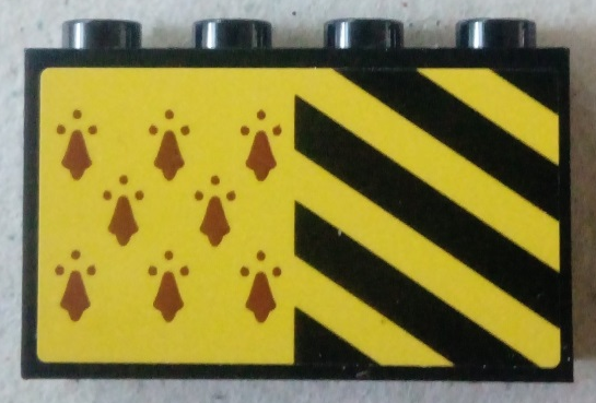 Lego Panel 1 x 4 x 2 with Side Supports - Hollow Studs with 8 Red Spires and Black and Yellow Stripes Pattern (Sticker) - Set 75956