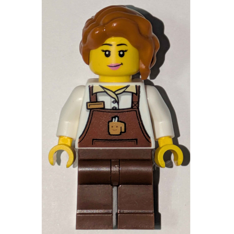 Lego Barista, Reddish Brown Apron, Dark Orange Hair