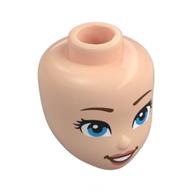 Lego Minidoll Head, Dark Brown Eyebrows, Azure Eyes, Peach Lips, Open Mouth Smile / Light Nougat