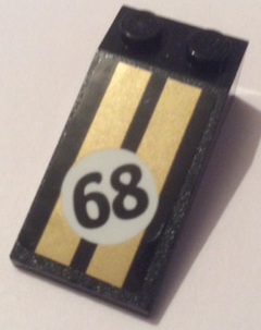 Lego Slope 18 4 x 2 with Gold Stripes and Black '68' in White Circle Pattern (Sticker) - Set 75884 / Black
