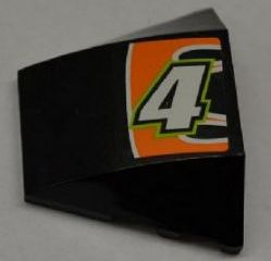 Lego Wedge 4 x 3 Triple Curved No Studs with White Number 4 and White Line on Black and Orange Background Pattern (Sticker) - Set 8125