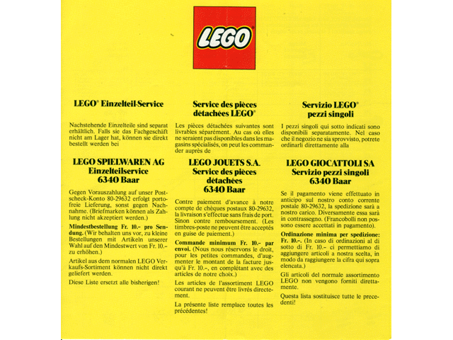 Lego 1986 Large Service Packs Swiss