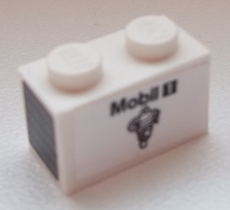Lego Brick 1 x 2 with 'Mobil 1' and Michelin Logo on Side and Silver Grille on Black Background on End Pattern Model Right Side (Stickers) - Set 75876