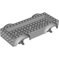 Lego Vehicle Base 8 x 16 with Wheel Arches, Front and Side Studs, and 4 x 14 Recessed Studded Section, 3 Holes, Dark Bluish Gray Wheel Clip Pins / Light Bluish Gray
